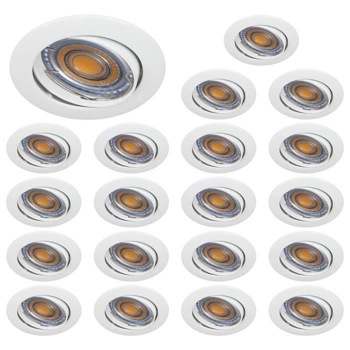LOT DE 20 SPOT LED ORIENTABLE BLANC 230V 38° BLANC CHAUD