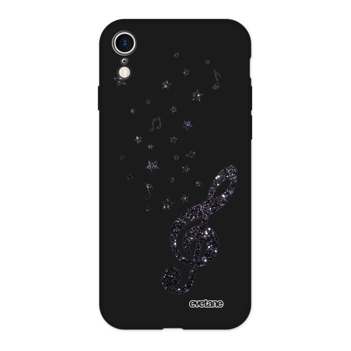 Coque iPhone Xr Silicone Liquide Douce noir Note de Musique Ecriture Tendance et Design Evetane . Compatible iPhone Xr