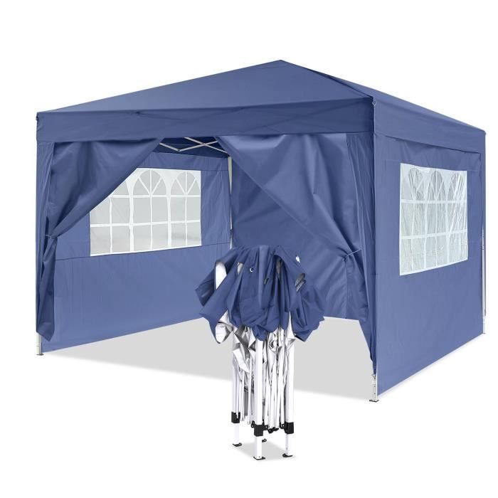 Tente de réception 3 x 3 m Tente Camping tente en aluminium Tube-Support avec 4 panneaux latéraux -Bleu