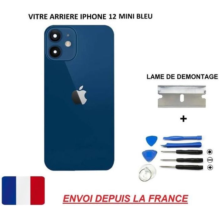 ITECHFRANCE® vitre arrière compatible IPHONE 12 MINI BLEU 5.4 qualité origine en verre, coque cache batterie double face Adhésif,LAM