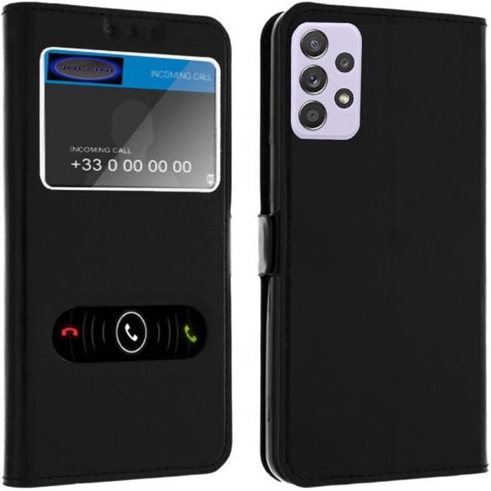 Coque pour Samsung Galaxy A52 4G/5G - A52s 5G, Housse double fenêtres Etui pour Samsung Galaxy A52s 5G (6.5-)-Décrochage rapide-Noir