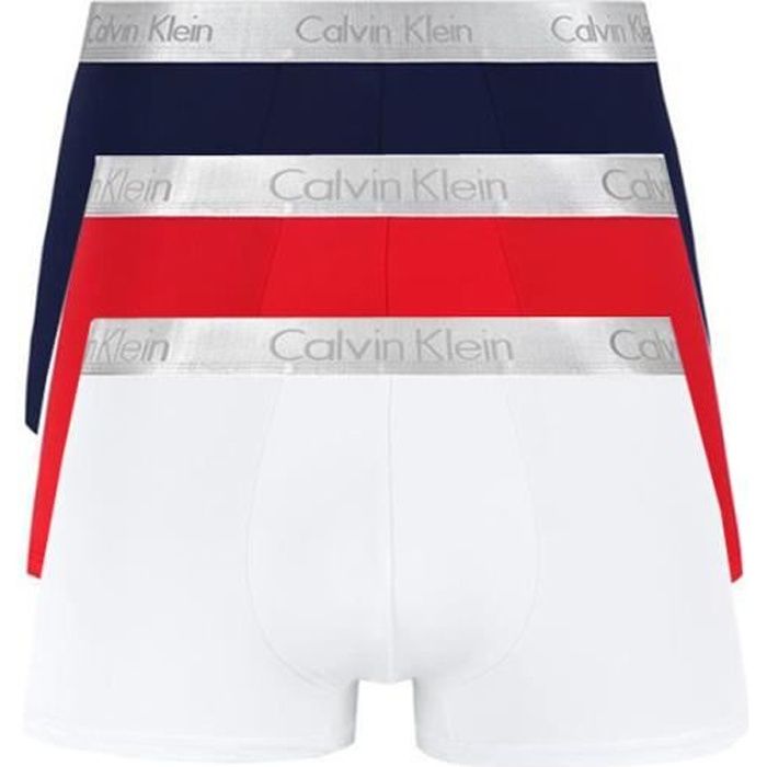 CALVIN KLEIN Pack de 3 Boxers Coton Shorty Homme Rouge-Marine-Blanc