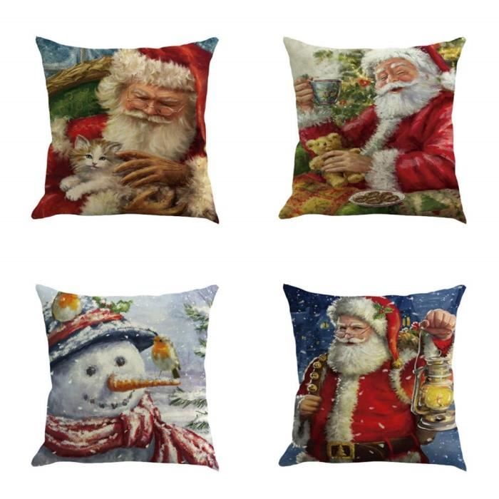 K 4PCS Taie d'oreiller Noël série Bonhomme de neige,Coton Doux en Lin Couvre-Lit Taie d'oreiller Canap¨&
