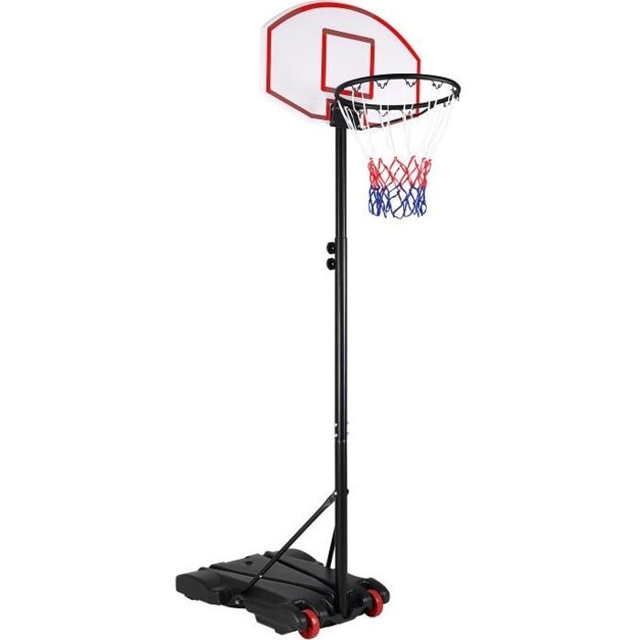 Panier de Basket sur Pied avec roulettes réglable Hauteur 179 à 209 cm Mobile Jeu extérieur Ballon Enfant Adulte Sable eau