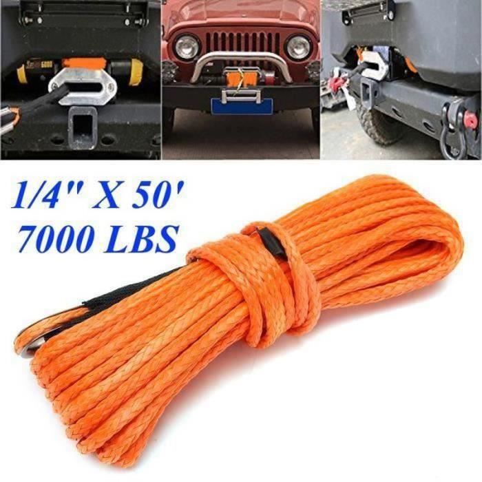 QN32567-1-4'' 6MMx15M Corde Synthétique Câble &Thimble pour Treuil Voiture 7000 Lbs Bo43579