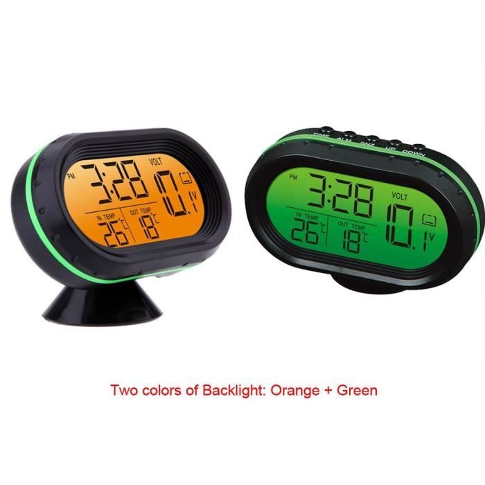 12V voiture thermomètre numérique Voltmètre horloge alarme moniteur multifonctionnel Auto indicateur de température,Vert