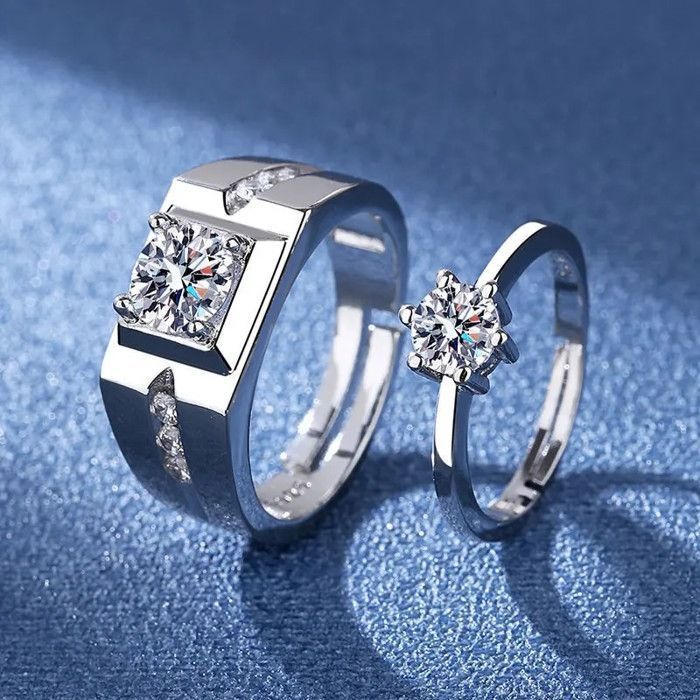 QKEPCY Bagues Couple Argent 925 Moissanite - Alliance Fiançailles & Promesse Réglable Pour Homme Et Femme - Bijoux Amour Éternel
