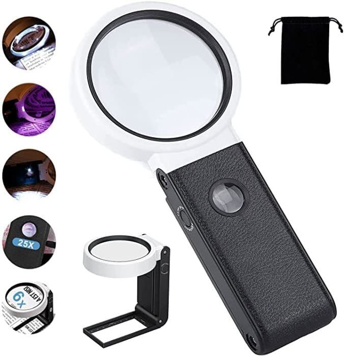 Loupe à Main 5X 11X O'woda Avec Lumière LED Et Support Pliable - Pour Lecture Bijoux Et Réparation