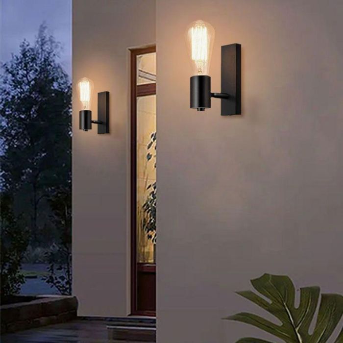 WOTTES Lots de 2 Applique Murale Industrielle Interieur E27 Vintage Lampe Mural Noir Orientable 90° Spot Mural pour Couloir