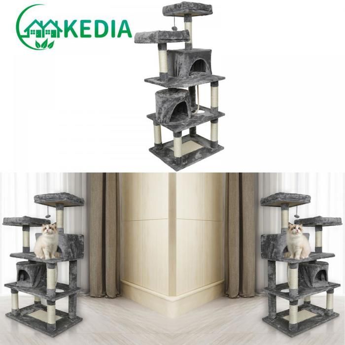 Meilleurs prix pour KEDIA. Arbre à Chat Griffe de Chat Cadre d'escalade de Chat Planche à Gratter Suspendu Double Plateforme, 60*48*145cm