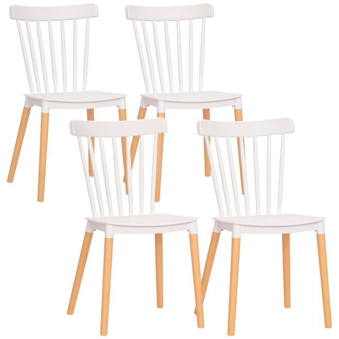 Lot de 4 chaises de salle à manger - HOMCOM - style scandinave - assise en polypropylène - pieds en hêtre - 48 x 525 x 83 cm blanc