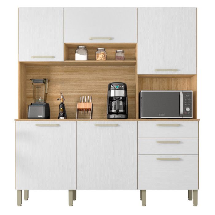 Buffet de Cuisine 6 Portes 2 Tiroirs Chêne et Blanc L 180.2 H 198 P 38.8 cm - L 180.2 x l 38.8 x H 198 cm Buffet de Cuisine 6 Portes 2 Tiroirs Chêne et Blanc L 180.2 H 198 P 38.8 cm - L 180.2 x l 38.8 x H 198 cm