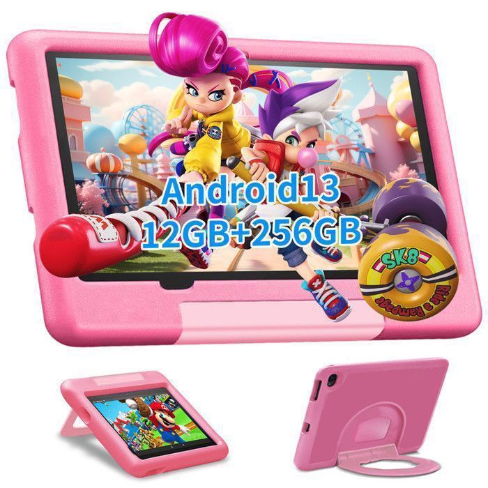 Tablette Enfants 10 Pouces Android 13 Tablette Enfants 12Go RAM+256Go ROM(TF 1To) Octa-Cœur 6000mAh WiFi Éducative Rose