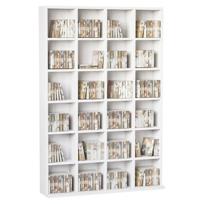 Meuble de rangement multimédia 456 CD/ 336 DVD - HOMCOM - bibliothèque en bois avec étagères réglables - 89 x 1305 cm - blanc