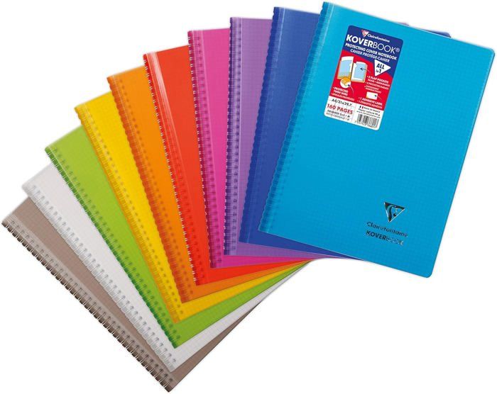 Cahiers Clairefontaine Koverbook - Lot De 2 - A4 96 Pages Petits Carreaux - Papier 90 G - Couvertures Polypro Assorties - 8