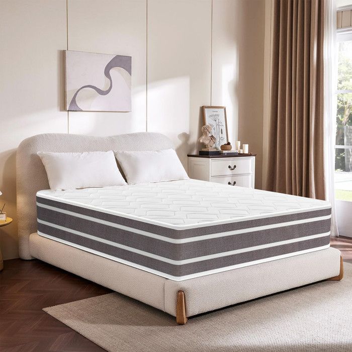 Matelas 140x190 cm Mousse A Mémoire Matelas Coton de Fibre Aérobie Anti-acariens Respirante 10 Zones de Confort Ép 27cm