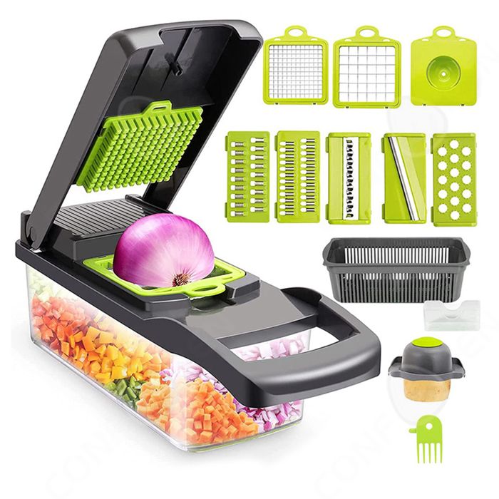 Coupe-Légumes Multifonctions 15 En 1 IDIQIB - Mandoline De Cuisine Avec 8 Lames Interchangeables, Séparateur D'Oeufs Et Panier Égouttoir