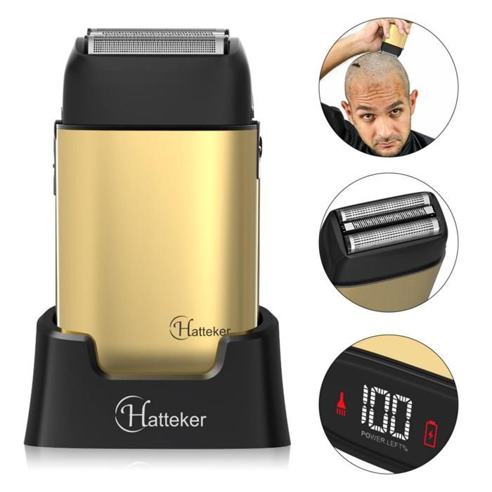 Tondeuse à Barbe Hatteker - Rasoir électrique 3 Lames étanche - Doré