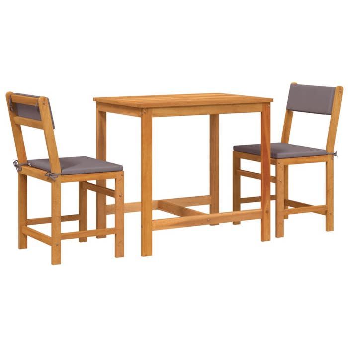 80709161& Ensemble de balcon avec coussins 3 pcsTable de jardin et 2 chaises - bois massif dacacia