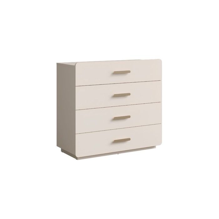 Commode 4 tiroirs AMALIE – Coloris beige sable – L100 x H93 x P42 cm – Finition élégante et formes douces Commode 4 tiroirs AMALIE – Coloris beige sable – L100 x H93 x P42 cm – Finition élégante et formes douces