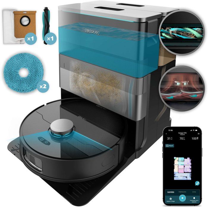 Aspirateur robot laveur - CECOTEC - Conga X70 - 15 000 Pa - 240 min - 240 m² - Noir