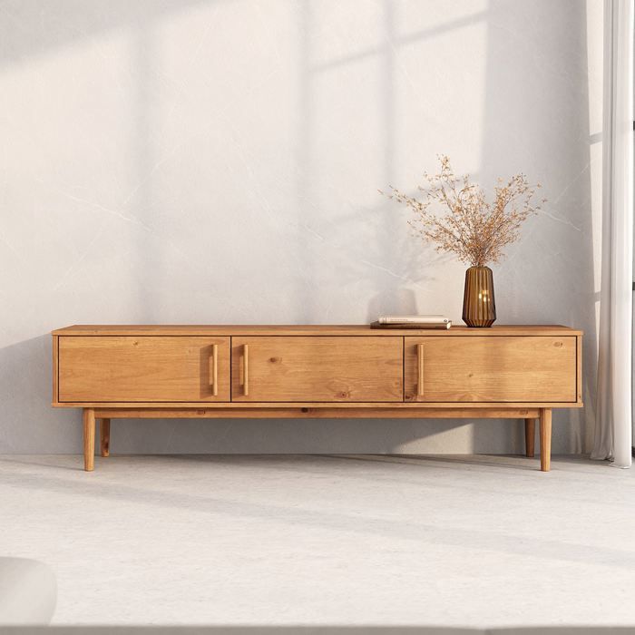 IDIMEX Meuble TV TECCA L 180 cm 3 portes en bois massif - Coloris ch&ecirc;ne
