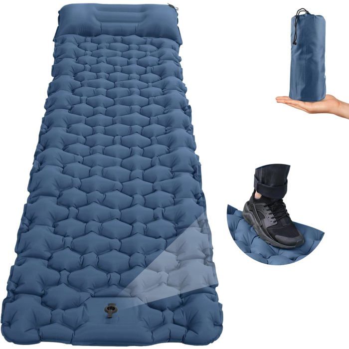 Tapis de couchage de camping autogonflant avec pompe à pied matelas pneumatique épais de 200x70x8 cm YYV
