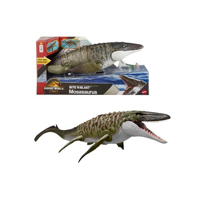 Figurine articulée Mosasaurus - Mattel - Jurassic World - Fonction mordre et recracher - JJP80