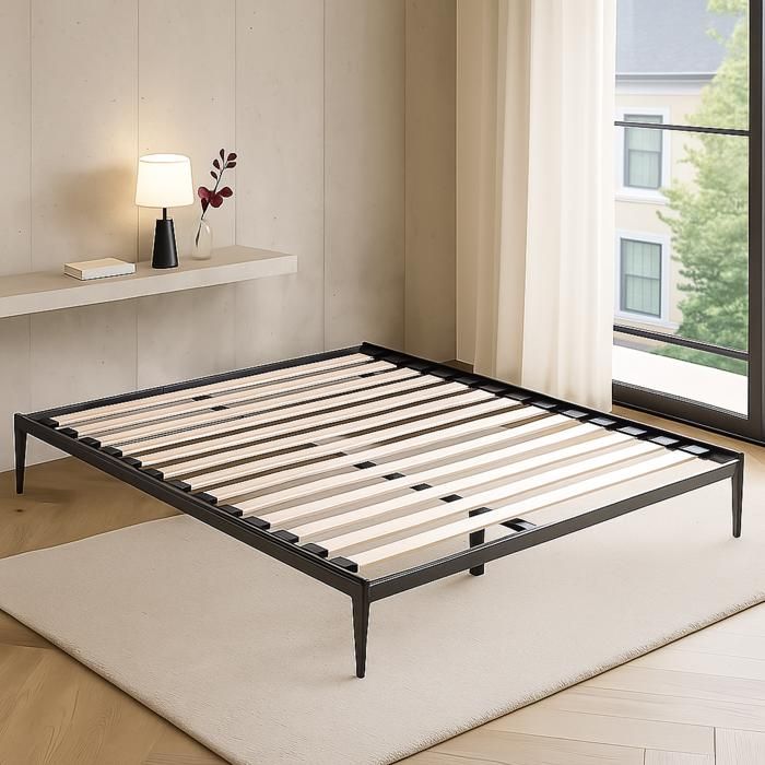 Sommier métallique - SAMPUR - Loft - 90x190 cm - Lattes larges - Style industriel