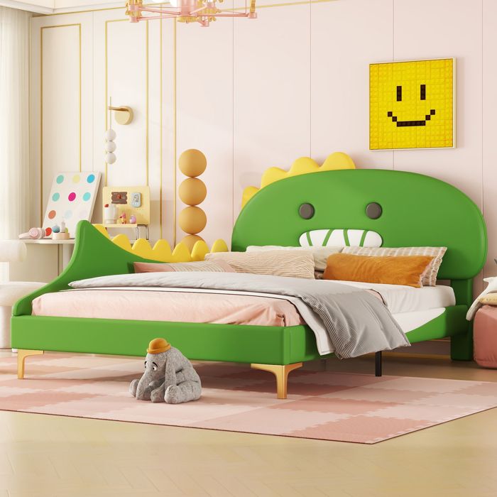 Lit enfant - Dinosaure - 140x200 cm - Vert - Design unique - Facile à nettoyer