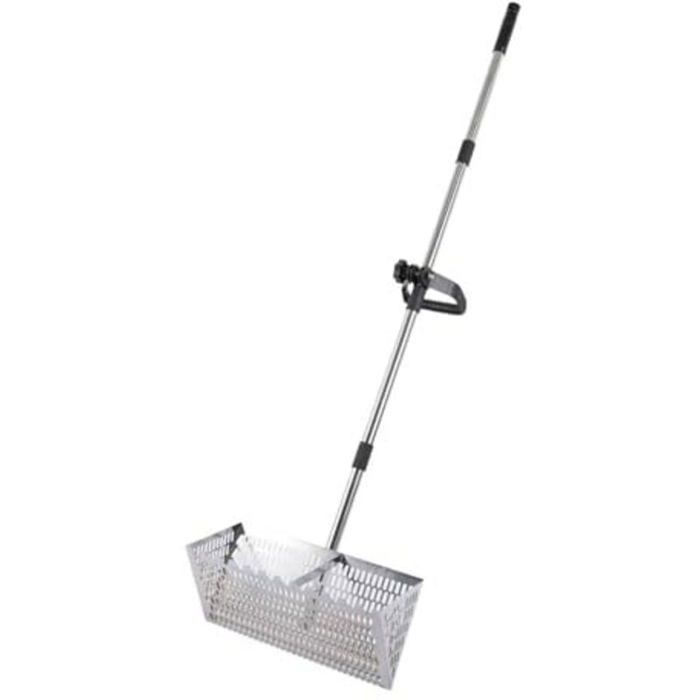 Râteau de plage en acier inoxydable - OKZ - 40 cm - Panier trapézoïdal - Long manche amovible - Dents renforcées
