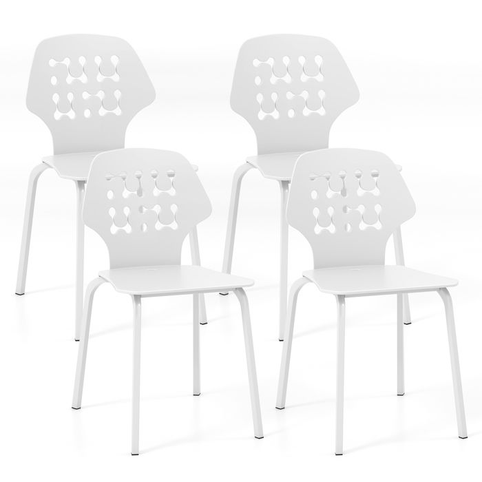 GIANTEX Lot de 4 Chaises de Salle à Manger- Pieds en Métal- Dossier Ergonomique en Plastique-Charge 150 KG- Cuisine Salon- Blanc