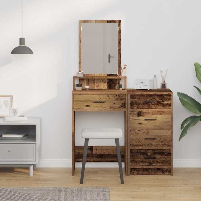 Black Week Coiffeuse pour Femmes - BURKE - Bois Ancien 50x41x140 cm - Bois dingénierie CC291