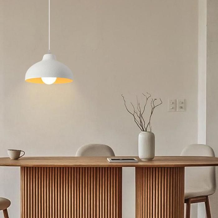 WOTTES 1 x Suspension Luminaire Créative Lustre Nordique Blanc Ø25cm Abat-jour en Pierre Simulée Lampe Éclairage Cuisine