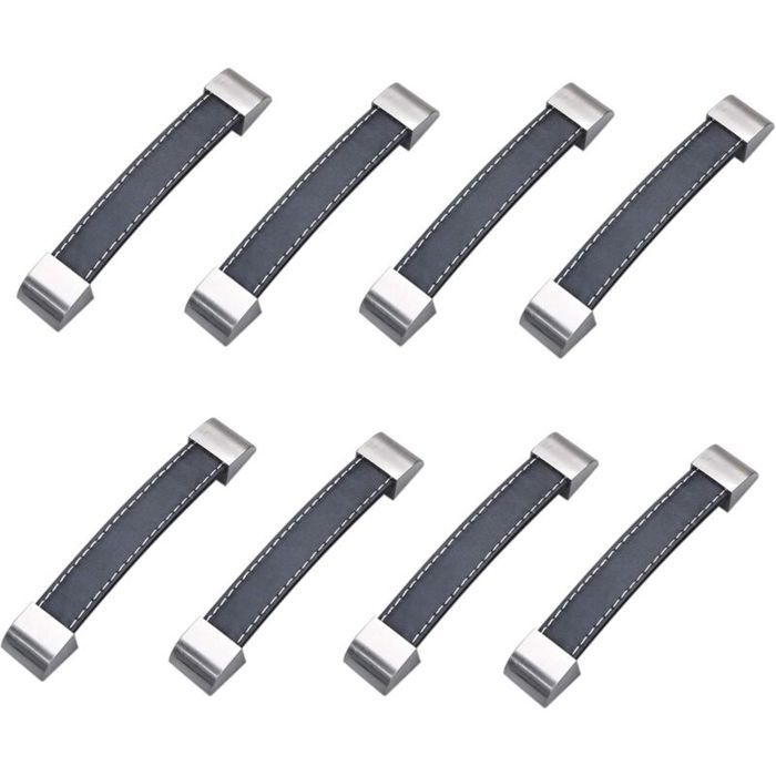 Poignée en cuir-poignées de placard Poignée d’Armoire pour armoire cuisine et porte (Noir，128mm 8pcs )