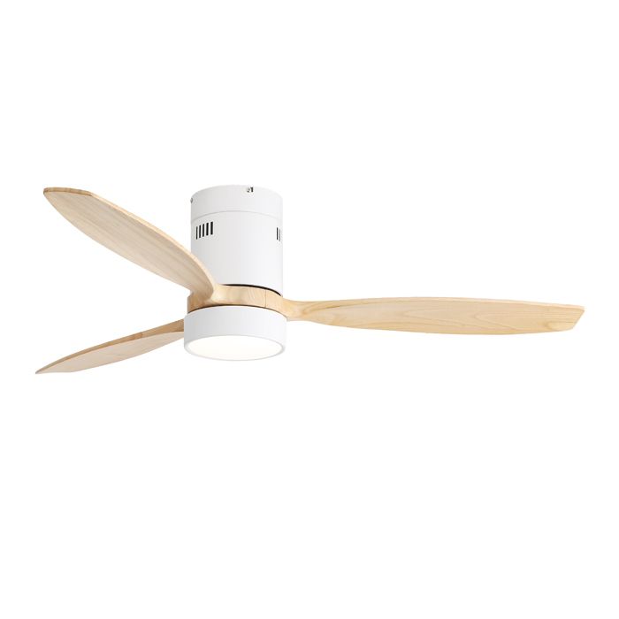 Ventilateur de Plafond avec Lumière LED 18W3 Pales en Bois Massif 52 PoucesTélécommandeMoteur CC SilencieuxBlanc - Hiba
