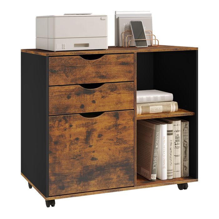 Caisson de Bureau - WOLTU Armoire à Dossiers sur roulettes - Bois dIngénierie - Marron Rustique