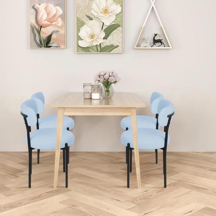 SUPFINE Lot de 4 Chaises Salle à Manger Moderne - Chaise de Cuisine Rembourrée - Jusqu’à 120 kg - Pieds en Métal - Bleu