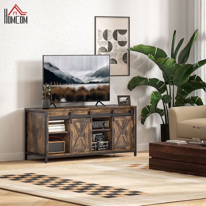Meuble TV - KOMHTOM - 120 x 40 x 54 cm - style industriel - 2 portes coulissantes - pour TV jusquà 60 pouces Meuble TV - KOMHTOM - 120 x 40 x 54 cm - style industriel - 2 portes coulissantes - pour TV jusquà 60 pouces