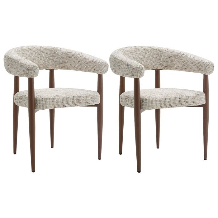 Nour - lot de 2 fauteuils en tissu moucheté - pieds en métal effet bois - Beige Nour - lot de 2 fauteuils en tissu moucheté - pieds en métal effet bois - Beige