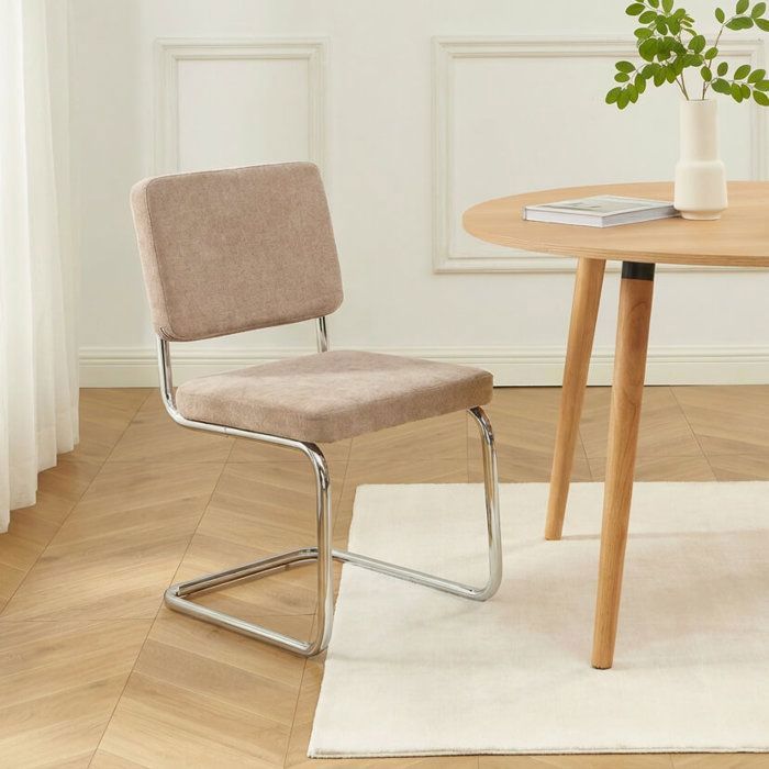 Lot de 2 chaises JACK tissu marron pieds métal chromé Lot de 2 chaises JACK tissu marron pieds métal chromé