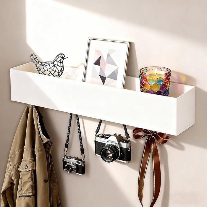 LSNYSNS Patère Blanche 43 5 cm avec Étagère Porte-manteau Moderne avec Rangement Patère Murale 5 Crochets 43 5 cm Blanc