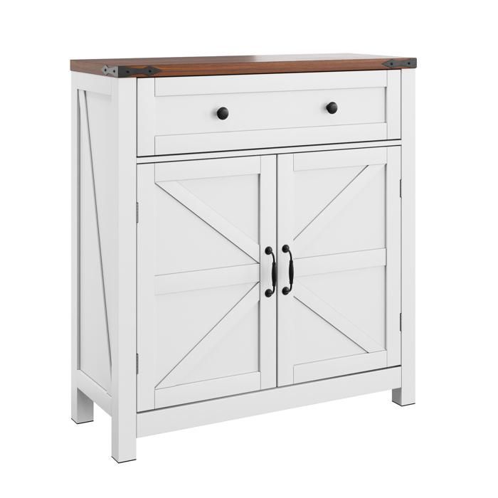 Buffet de cuisine 76x30x83 cm avec tiroir 2 portes et étagère réglable MDF blanc plateau ton noyer