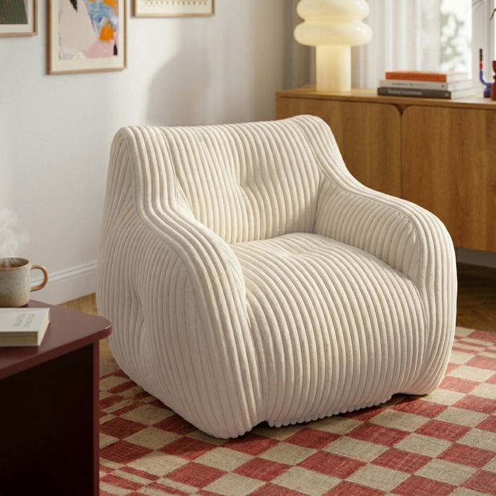 Fauteuil compressé LUFFY 1 place en mousse et velours cotelé beige Fauteuil compressé LUFFY 1 place en mousse et velours cotelé beige