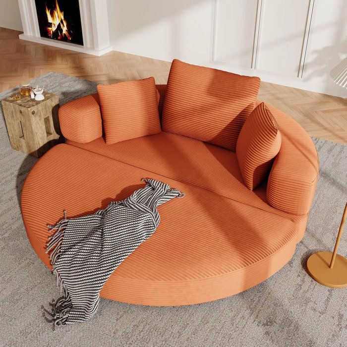 Canapé-lit pliable 173x176 cm en velours côtelé forme ovale sans armature 3 coussins modulable sans montage salon studio cosy