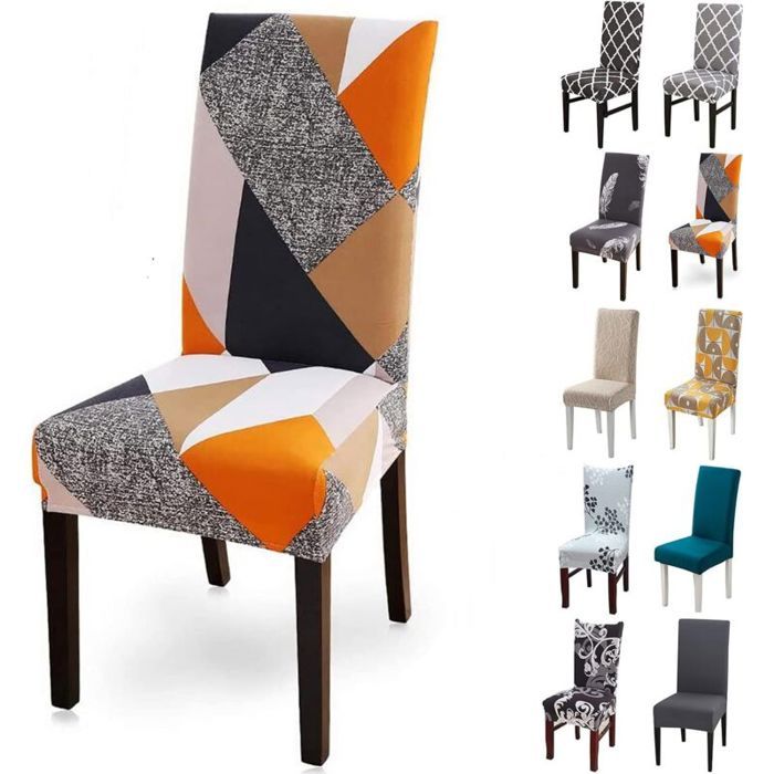 Housse chaise extensible 6 pièces – polyester élasthanne – pour chaises 38-48 cm