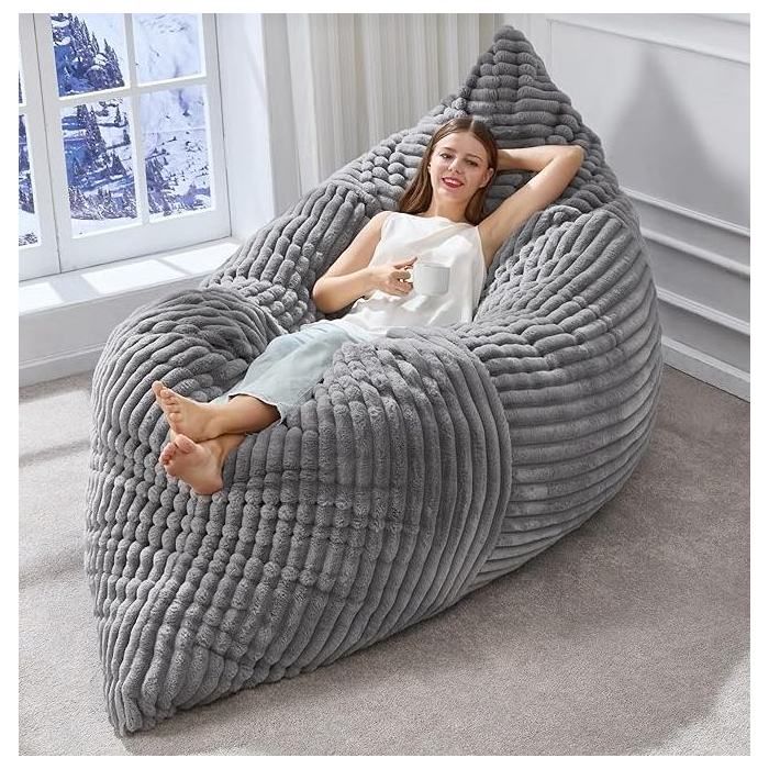 WOVREO Pouf poire convertible 3 en 1 oversize 180 x 125 cm flanelle gris clair mousse à mémoire de forme