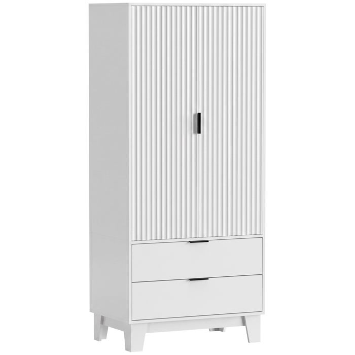 Armoire à vêtements - HOMCOM - 2 portes à fermeture douce 2 tiroirs - panneau de particules - 80x50x180cm - blanc