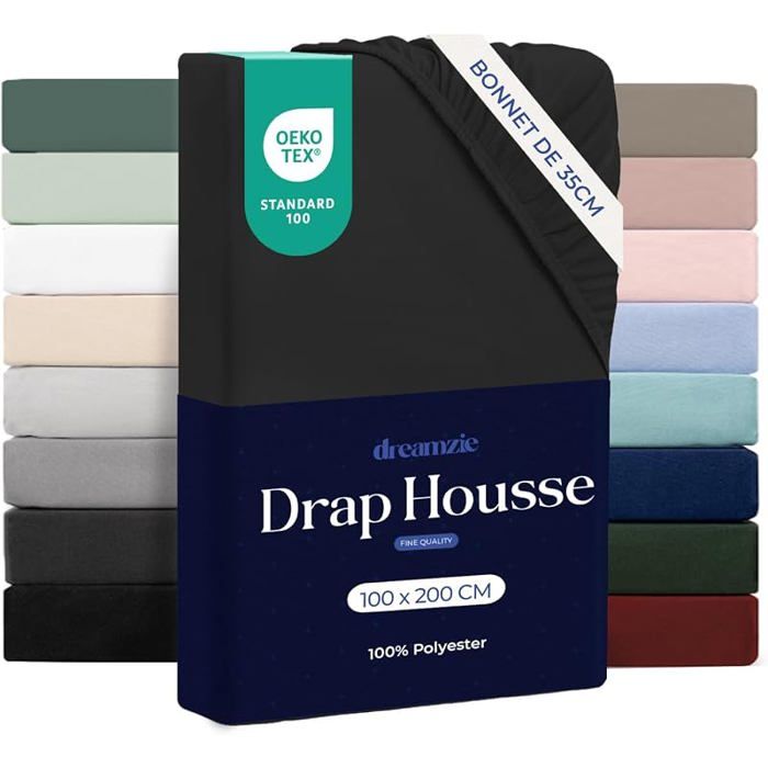 Drap Housse 100x200 Bonnet 35 cm  Microfibre Ultra Douce Mates Épais  ConfortNoir 100 x 200 cm