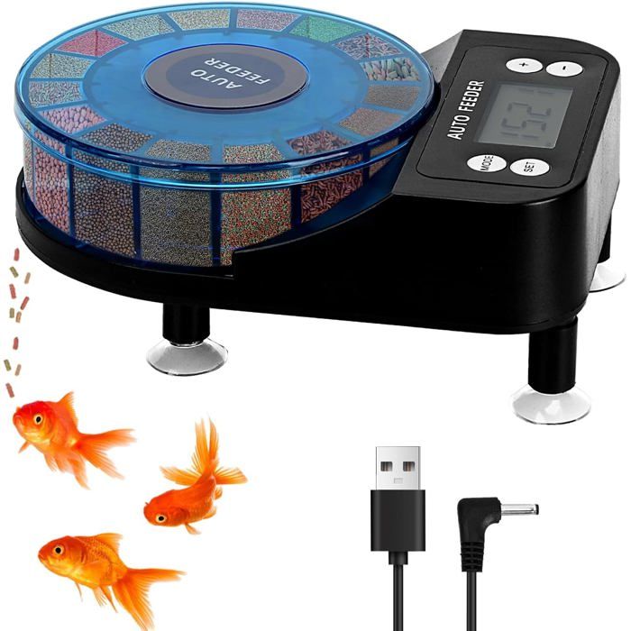 Distributeur Automatique De Nourriture Pour Poissons Pour Aquarium - Minuterie Rechargeable - Avec Affichage Lcd - 15 Flux DAlime